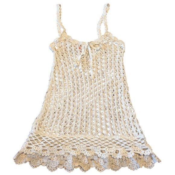 Anthropology Crochet Tank Dress Lace Hem & Ribbon Detail By Twill Twenty Two - Picture 1 of 5